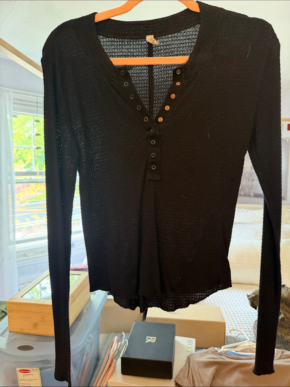 We The Free Black Long-Sleeve Henley Top